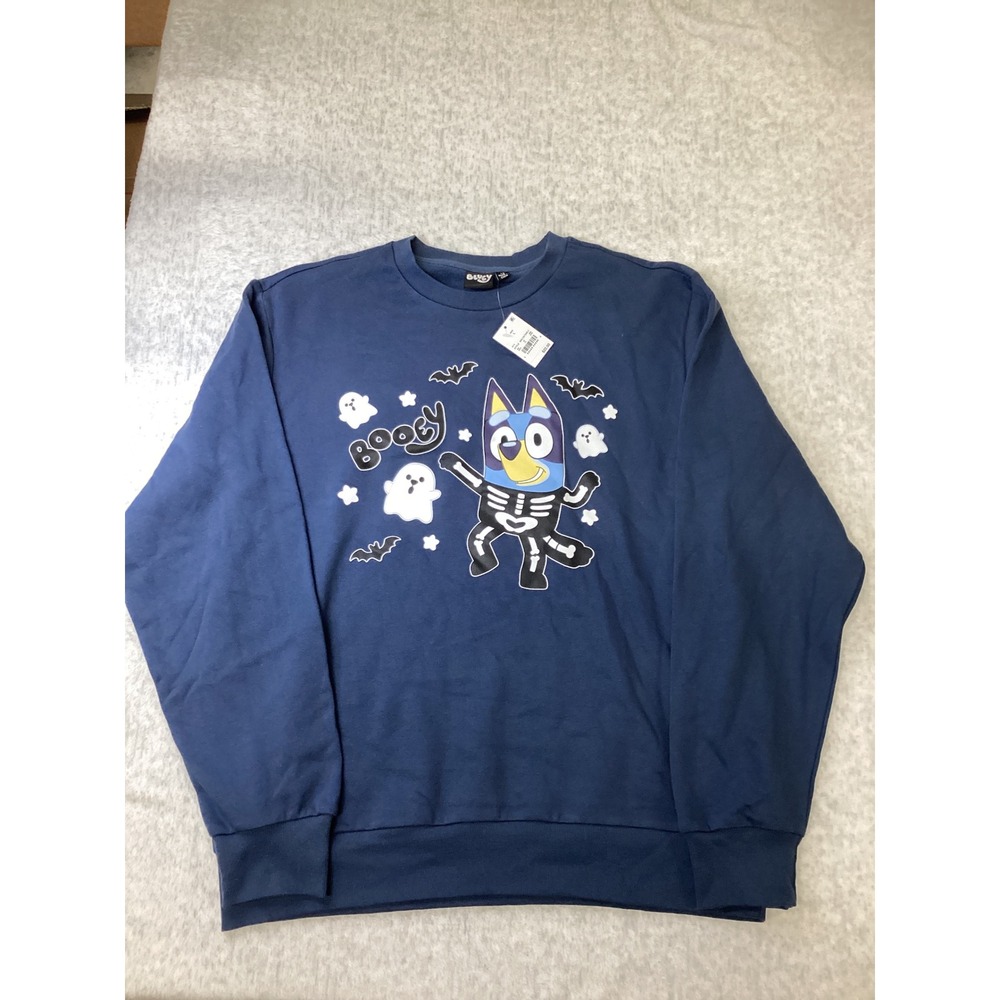 Bluey Halloween Booey Skeleton Navy Blue Sweatshirt Large BBLUK72MLC NWT